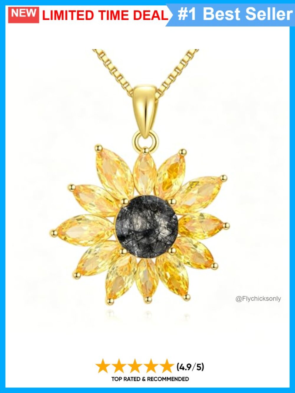 18k Gold Plated 925 Sterling Silver Sunflower Pendant Necklace Natural Citrine